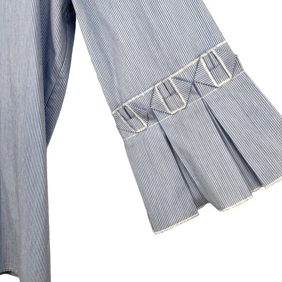 Ivanka Trump Womens Medium Blue White 3/4 Sleeve Pleated Sleeve Blouse Shirt Top - Picture 3 of 9